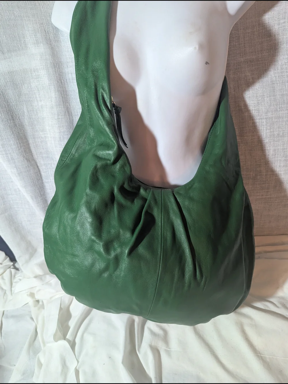 Anthropologie Deep Green Leather Hobo Shoulder Bag